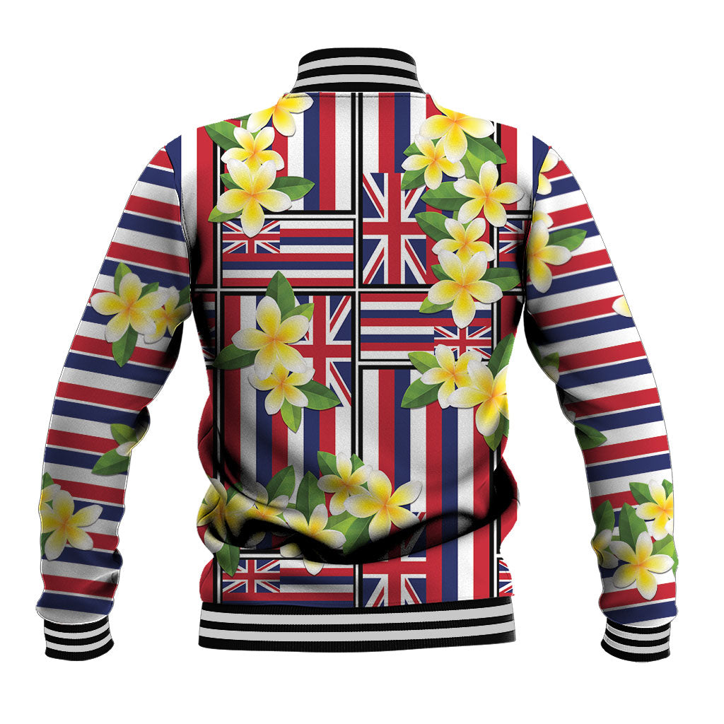 Hawaii Plumeria Lei Baseball Jacket Hawaiian Flag Motif