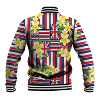 Hawaii Plumeria Lei Baseball Jacket Hawaiian Flag Motif