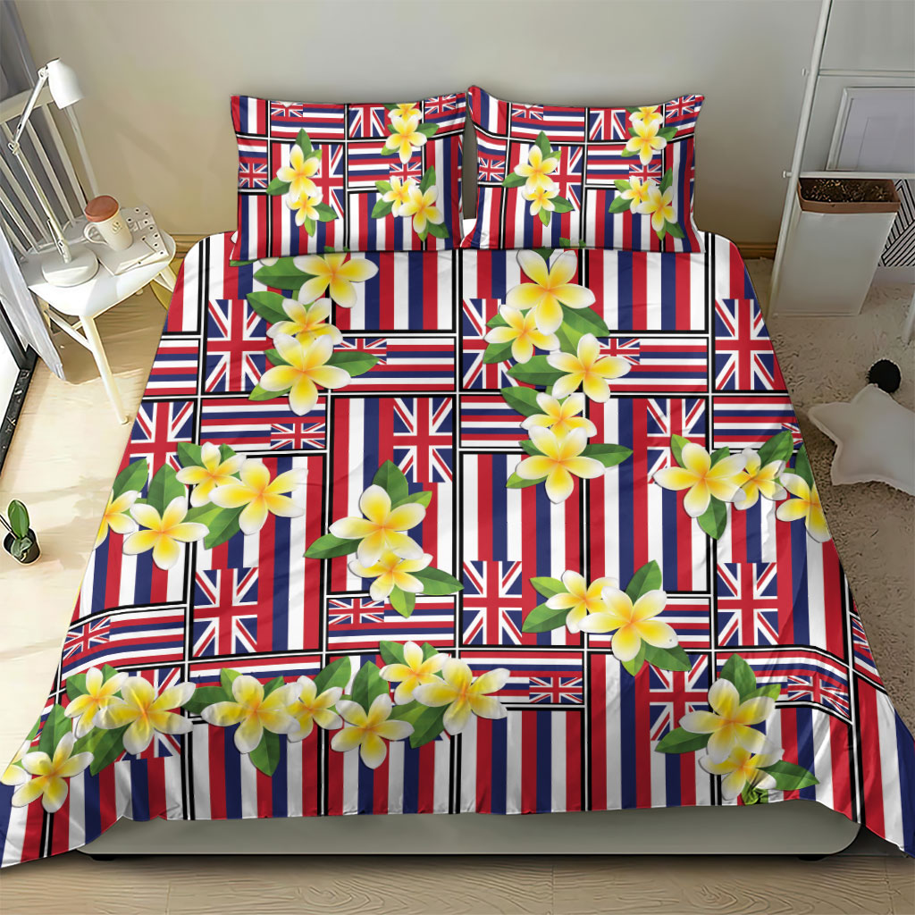 Hawaii Plumeria Lei Bedding Set Hawaiian Flag Motif
