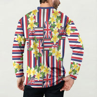 Hawaii Plumeria Lei Button Sweatshirt Hawaiian Flag Motif