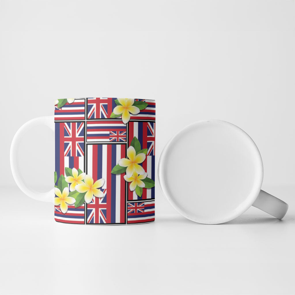 Hawaii Plumeria Lei Ceramic Mug Hawaiian Flag Motif