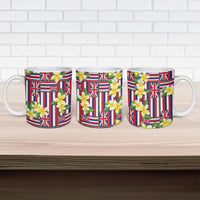 Hawaii Plumeria Lei Ceramic Mug Hawaiian Flag Motif