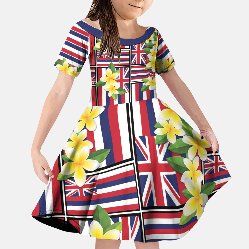 Hawaii Plumeria Lei Family Matching Mermaid Dress and Hawaiian Shirt Hawaiian Flag Motif