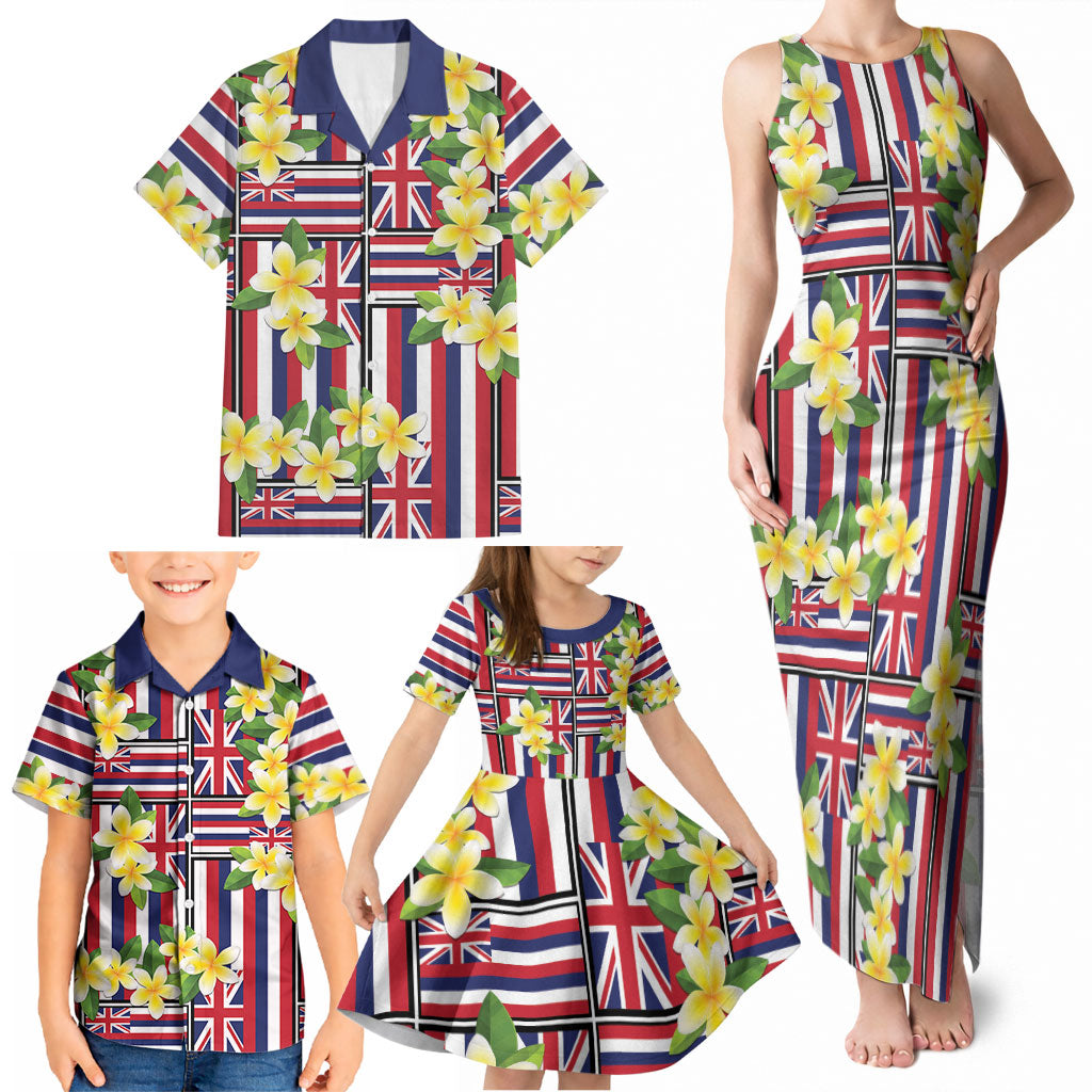 Hawaii Plumeria Lei Family Matching Tank Maxi Dress and Hawaiian Shirt Hawaiian Flag Motif LT9 - Polynesian Pride