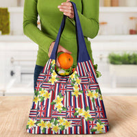 Hawaii Plumeria Lei Grocery Bag Hawaiian Flag Motif