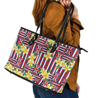 Hawaii Plumeria Lei Leather Tote Bag Hawaiian Flag Motif