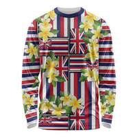 Hawaii Plumeria Lei Long Sleeve Shirt Hawaiian Flag Motif