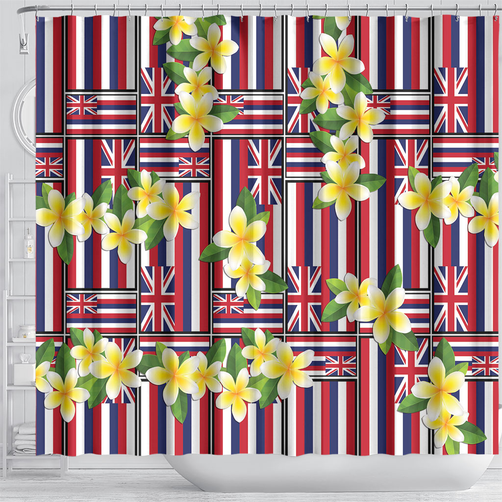 Hawaii Plumeria Lei Shower Curtain Hawaiian Flag Motif
