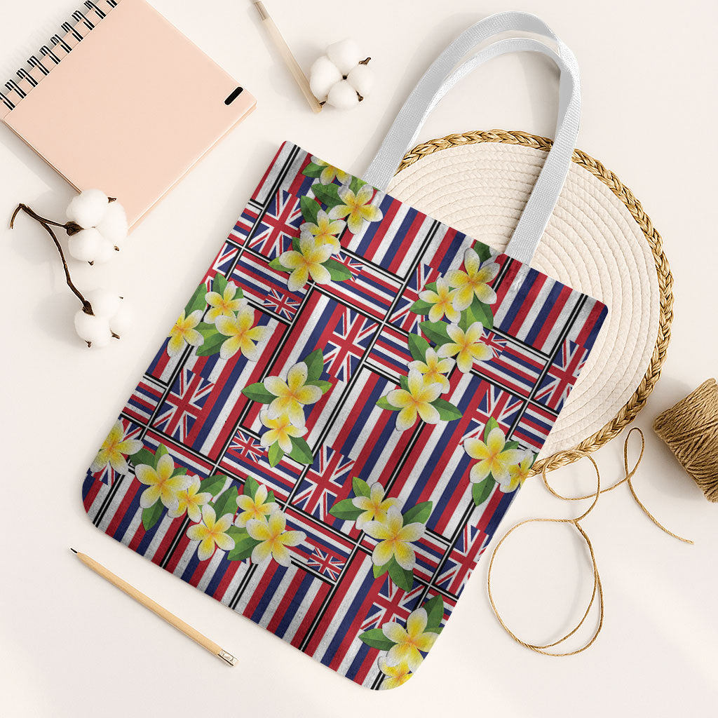 Hawaii Plumeria Lei Tote Bag Hawaiian Flag Motif