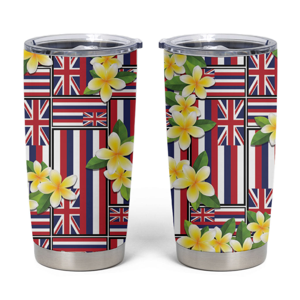 Hawaii Plumeria Lei Tumbler Cup Hawaiian Flag Motif