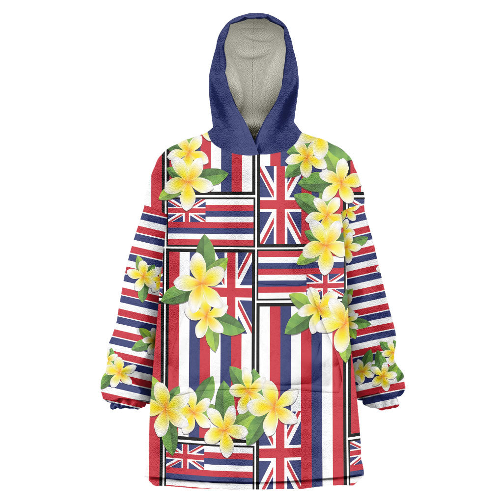 Hawaii Plumeria Lei Wearable Blanket Hoodie Hawaiian Flag Motif LT9 One Size Red - Polynesian Pride