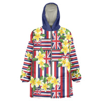 Hawaii Plumeria Lei Wearable Blanket Hoodie Hawaiian Flag Motif LT9 One Size Red - Polynesian Pride