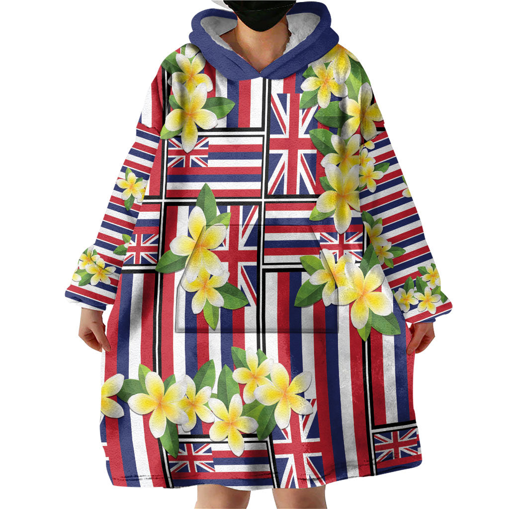 Hawaii Plumeria Lei Wearable Blanket Hoodie Hawaiian Flag Motif LT9 - Polynesian Pride