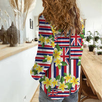 Hawaii Plumeria Lei Women Casual Shirt Hawaiian Flag Motif LT9 - Polynesian Pride