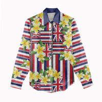 Hawaii Plumeria Lei Women Casual Shirt Hawaiian Flag Motif LT9 - Polynesian Pride