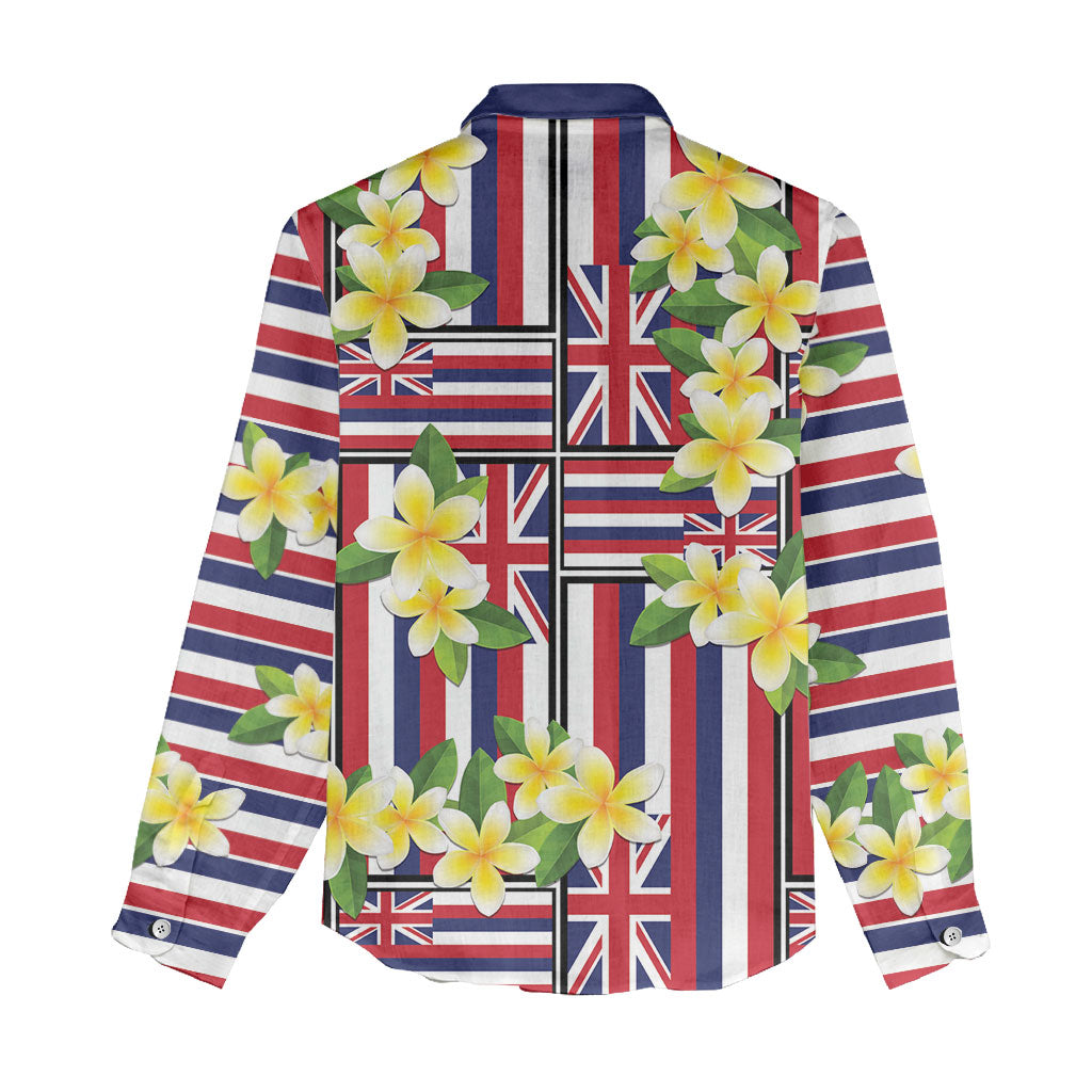 Hawaii Plumeria Lei Women Casual Shirt Hawaiian Flag Motif LT9 - Polynesian Pride