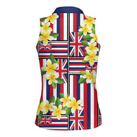 Hawaii Plumeria Lei Women Sleeveless Polo Shirt Hawaiian Flag Motif