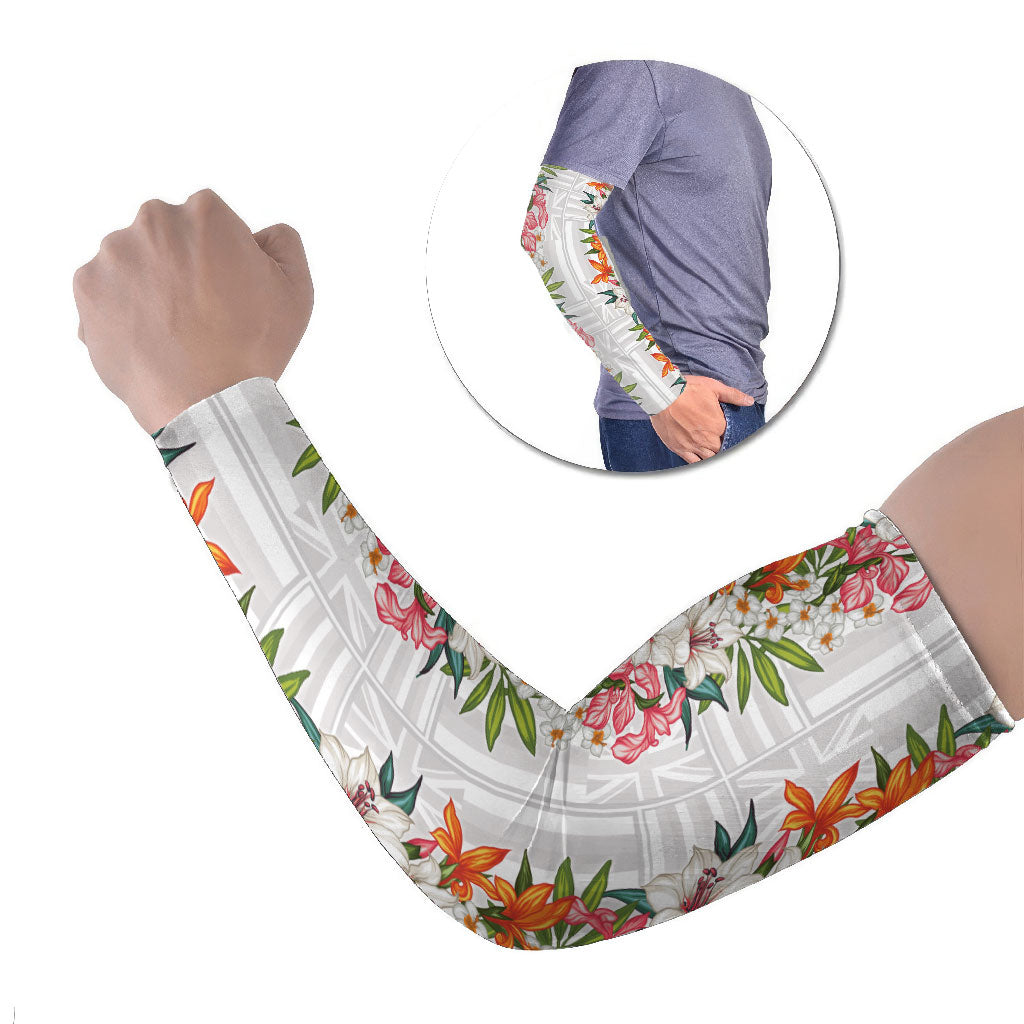 Hawaii Tropical Twist Lei Arm Sleeves Hawaiian Flag Motif LT9 Set of 2 White - Polynesian Pride