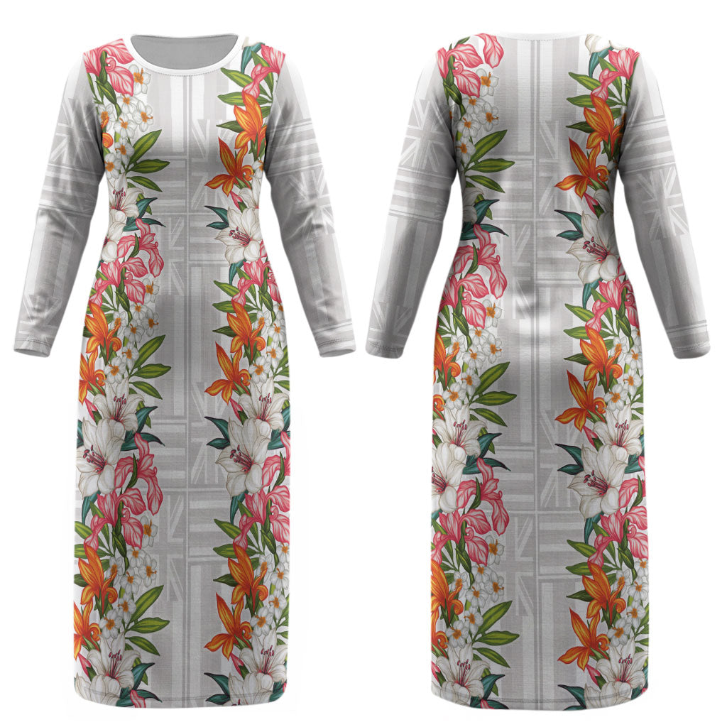 Hawaii Tropical Twist Lei Couples Matching Long Sleeve Bodycon Dress and Hawaiian Shirt Hawaiian Flag Motif LT9 - Polynesian Pride