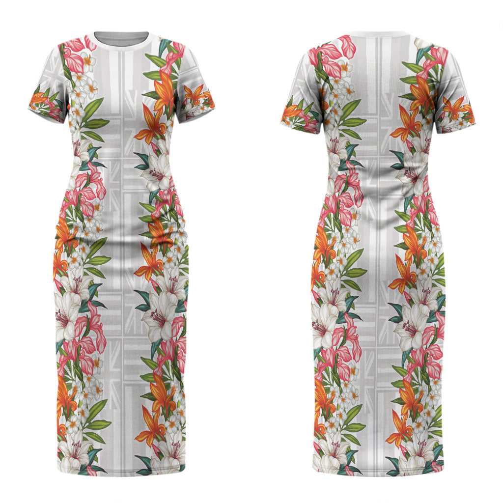 Hawaii Tropical Twist Lei Couples Matching Short Sleeve Bodycon Dress and Hawaiian Shirt Hawaiian Flag Motif LT9 - Polynesian Pride