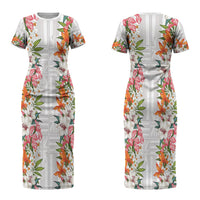 Hawaii Tropical Twist Lei Couples Matching Short Sleeve Bodycon Dress and Hawaiian Shirt Hawaiian Flag Motif LT9 - Polynesian Pride