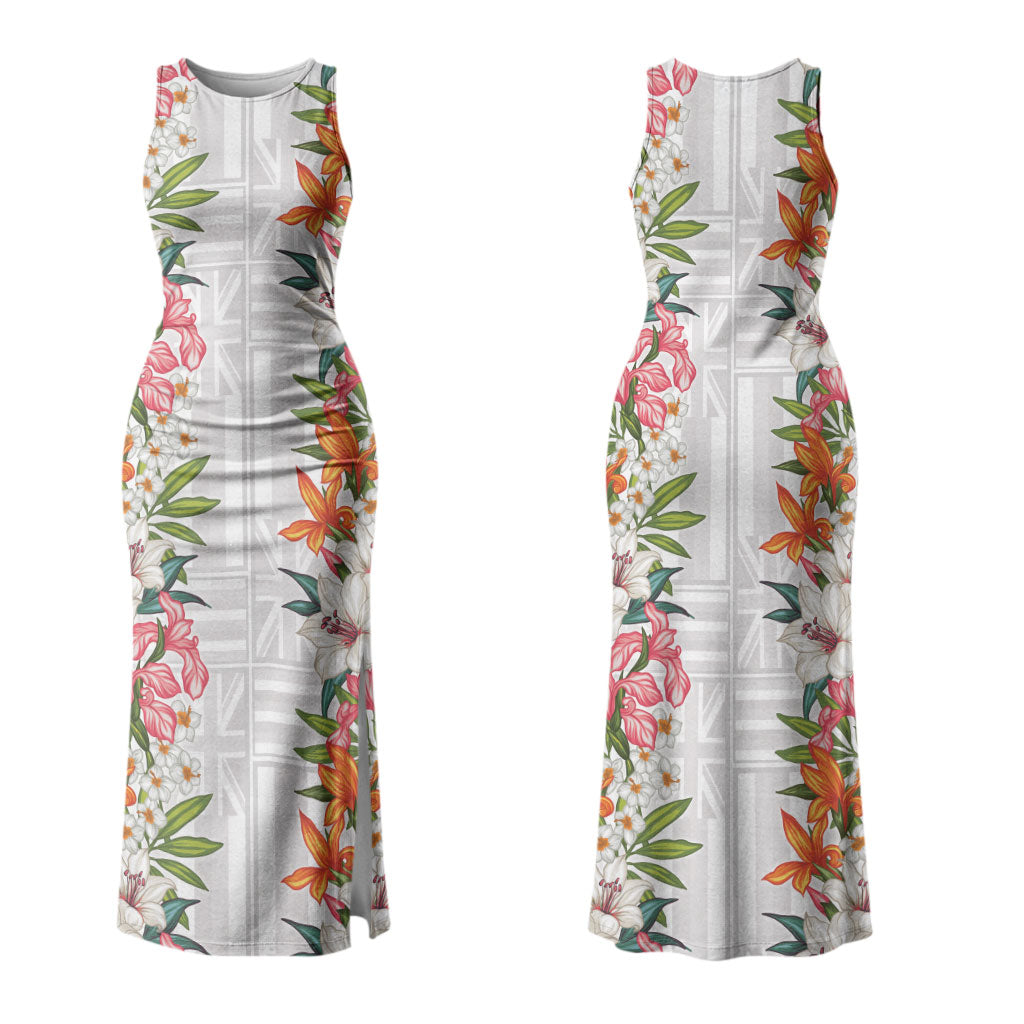 Hawaii Tropical Twist Lei Couples Matching Tank Maxi Dress and Long Sleeve Button Shirt Hawaiian Flag Motif LT9 - Polynesian Pride