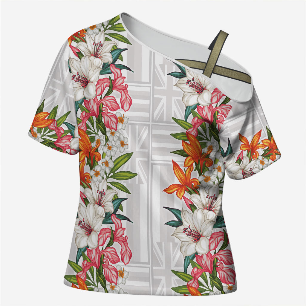 Hawaii Tropical Twist Lei Cross Shoulder Shirt Hawaiian Flag Motif