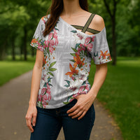 Hawaii Tropical Twist Lei Cross Shoulder Shirt Hawaiian Flag Motif