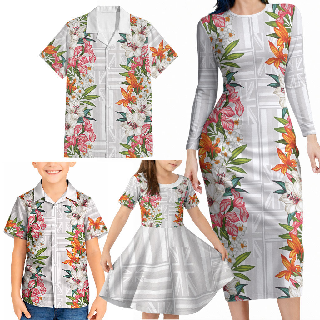 Hawaii Tropical Twist Lei Family Matching Long Sleeve Bodycon Dress and Hawaiian Shirt Hawaiian Flag Motif LT9 - Polynesian Pride