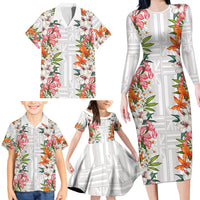 Hawaii Tropical Twist Lei Family Matching Long Sleeve Bodycon Dress and Hawaiian Shirt Hawaiian Flag Motif