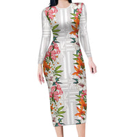 Hawaii Tropical Twist Lei Family Matching Long Sleeve Bodycon Dress and Hawaiian Shirt Hawaiian Flag Motif