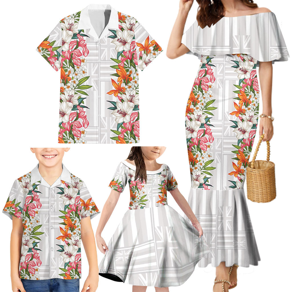 Hawaii Tropical Twist Lei Family Matching Mermaid Dress and Hawaiian Shirt Hawaiian Flag Motif