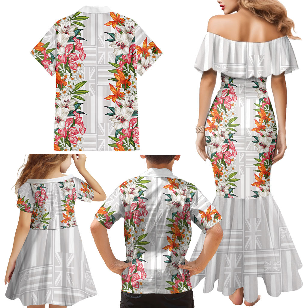 Hawaii Tropical Twist Lei Family Matching Mermaid Dress and Hawaiian Shirt Hawaiian Flag Motif