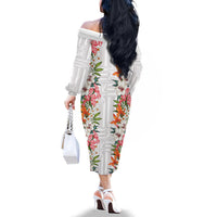 Hawaii Tropical Twist Lei Family Matching Off The Shoulder Long Sleeve Dress and Hawaiian Shirt Hawaiian Flag Motif