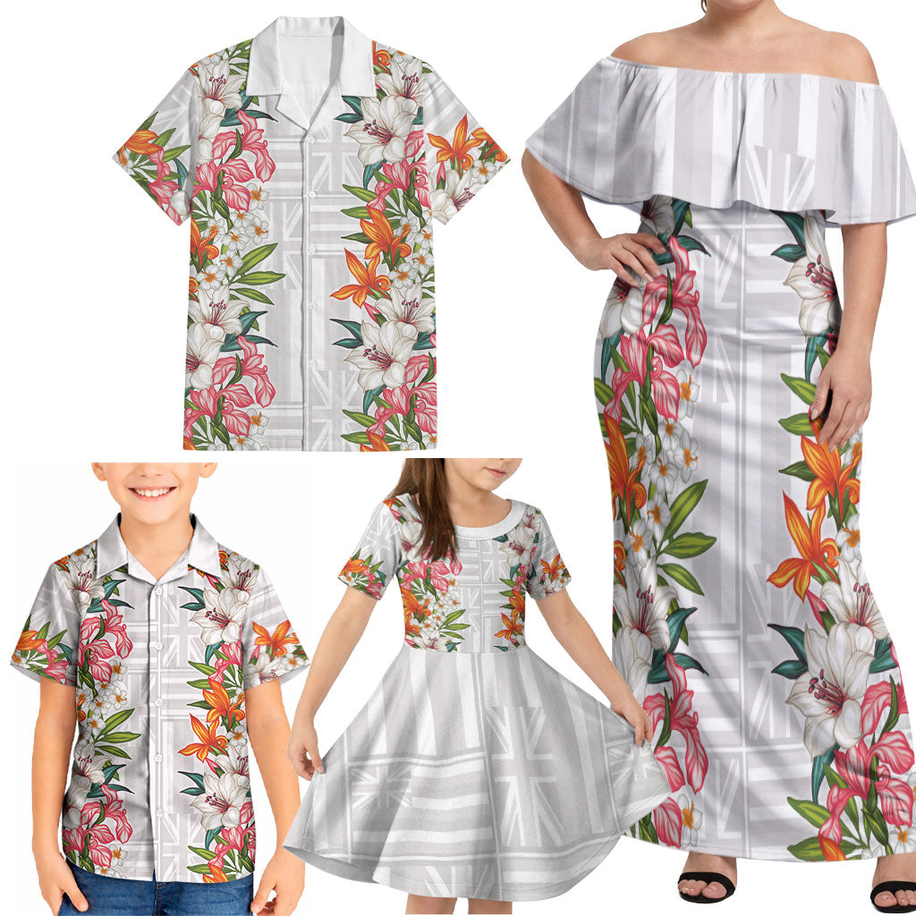 Hawaii Tropical Twist Lei Family Matching Off Shoulder Maxi Dress and Hawaiian Shirt Hawaiian Flag Motif LT9 - Polynesian Pride