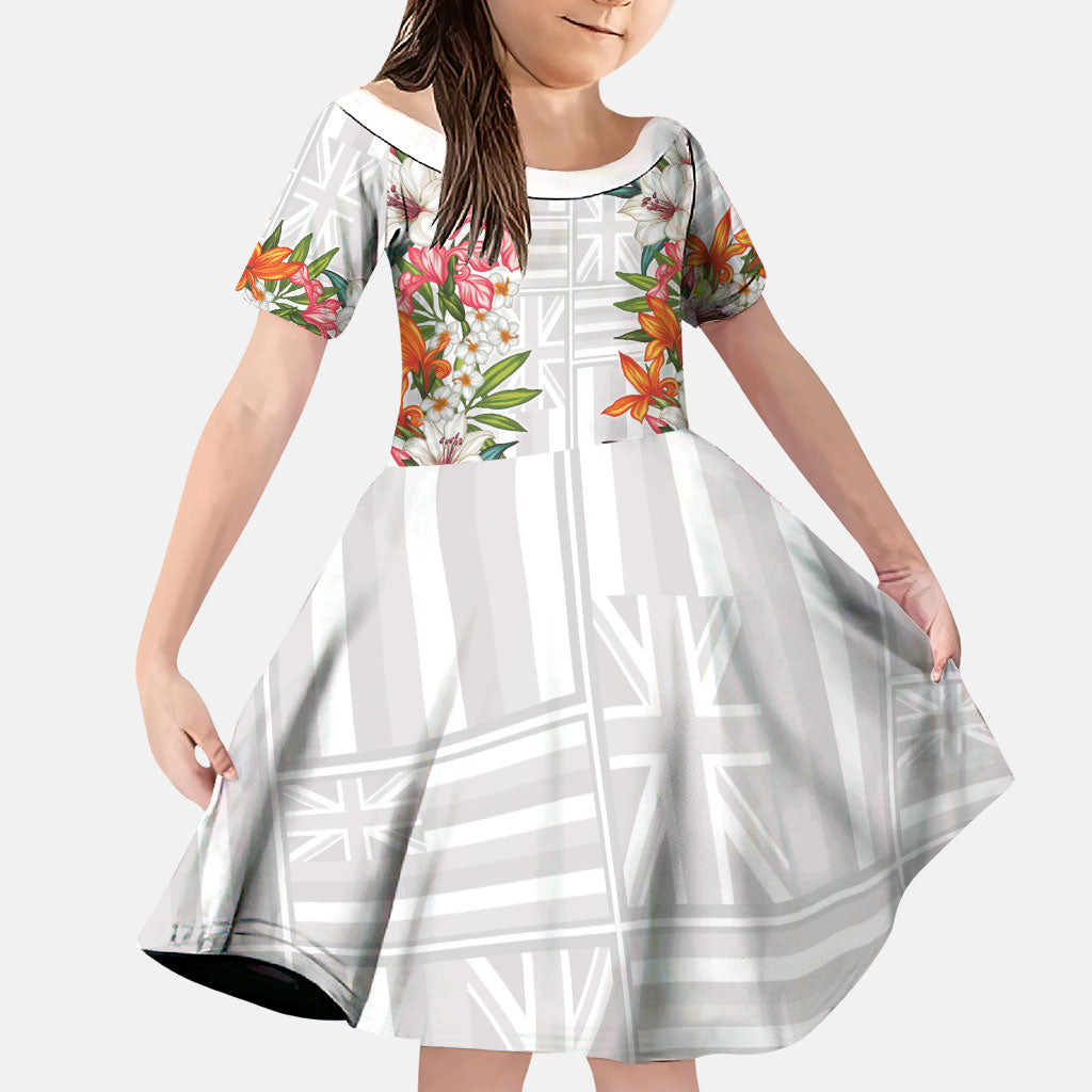 Hawaii Tropical Twist Lei Family Matching Off Shoulder Short Dress and Hawaiian Shirt Hawaiian Flag Motif