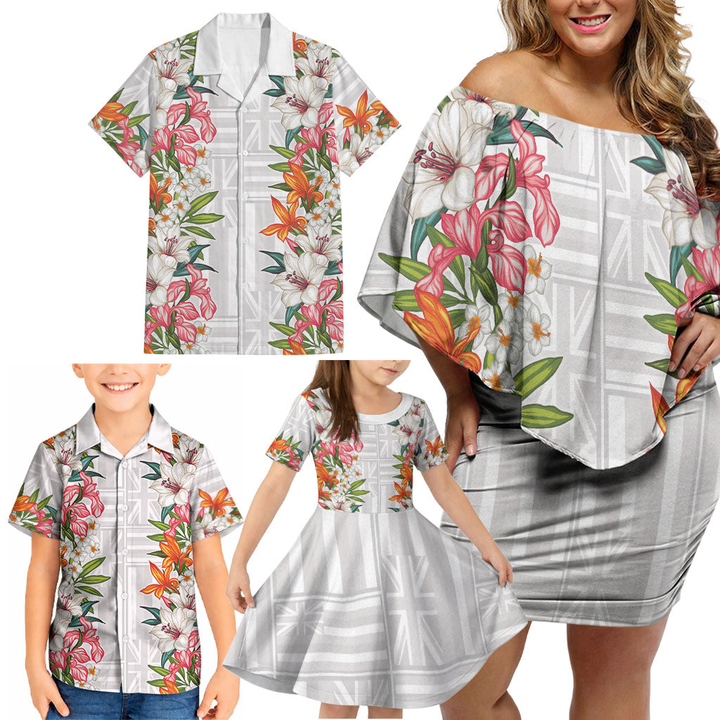 Hawaii Tropical Twist Lei Family Matching Off Shoulder Short Dress and Hawaiian Shirt Hawaiian Flag Motif LT9 - Polynesian Pride