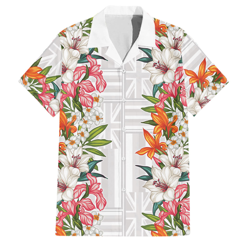 Hawaii Tropical Twist Lei Family Matching Puletasi and Hawaiian Shirt Hawaiian Flag Motif
