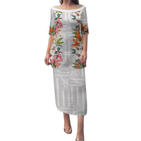 Hawaii Tropical Twist Lei Family Matching Puletasi and Hawaiian Shirt Hawaiian Flag Motif