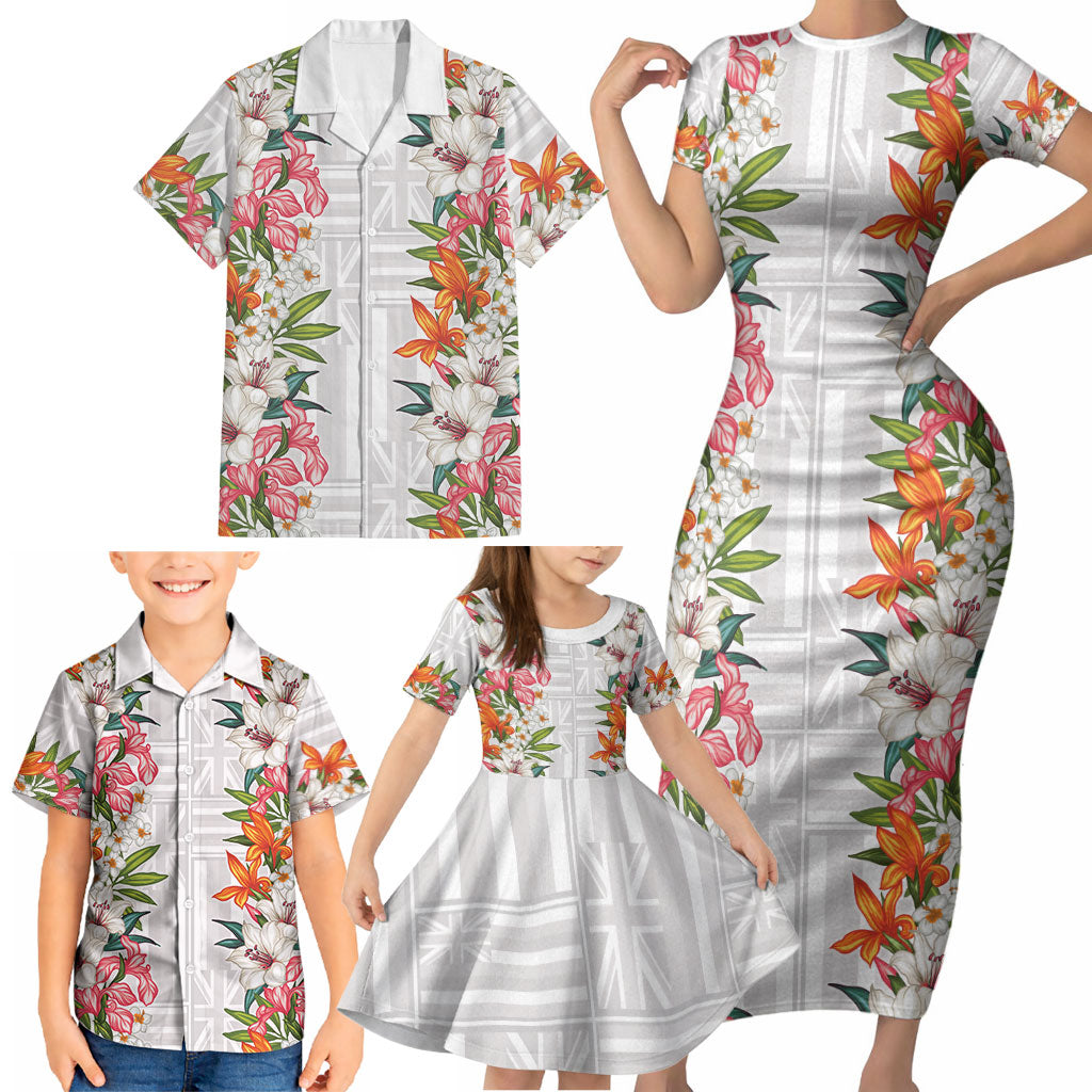 Hawaii Tropical Twist Lei Family Matching Short Sleeve Bodycon Dress and Hawaiian Shirt Hawaiian Flag Motif LT9 - Polynesian Pride