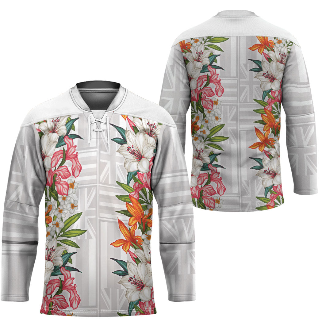 Hawaii Tropical Twist Lei Hockey Jersey Hawaiian Flag Motif