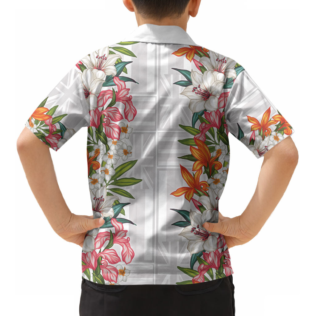 Hawaii Tropical Twist Lei Kid Hawaiian Shirt Hawaiian Flag Motif LT9 - Polynesian Pride