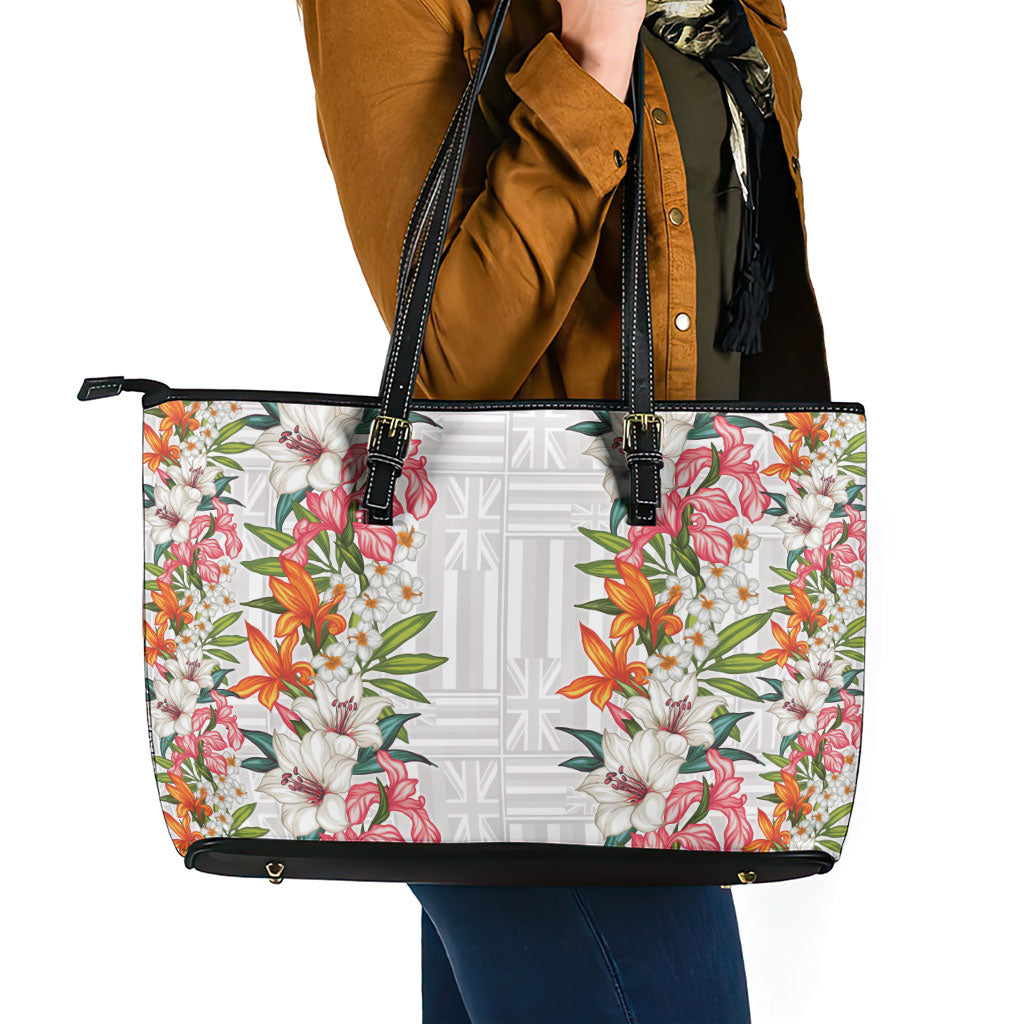 Hawaii Tropical Twist Lei Leather Tote Bag Hawaiian Flag Motif
