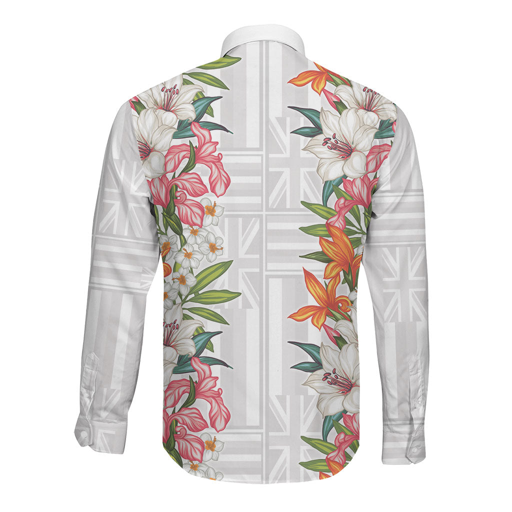 Hawaii Tropical Twist Lei Long Sleeve Button Shirt Hawaiian Flag Motif LT9 - Polynesian Pride
