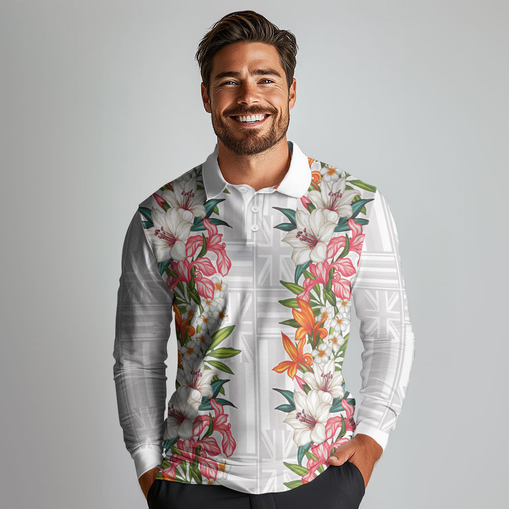 Hawaii Tropical Twist Lei Long Sleeve Polo Shirt Hawaiian Flag Motif