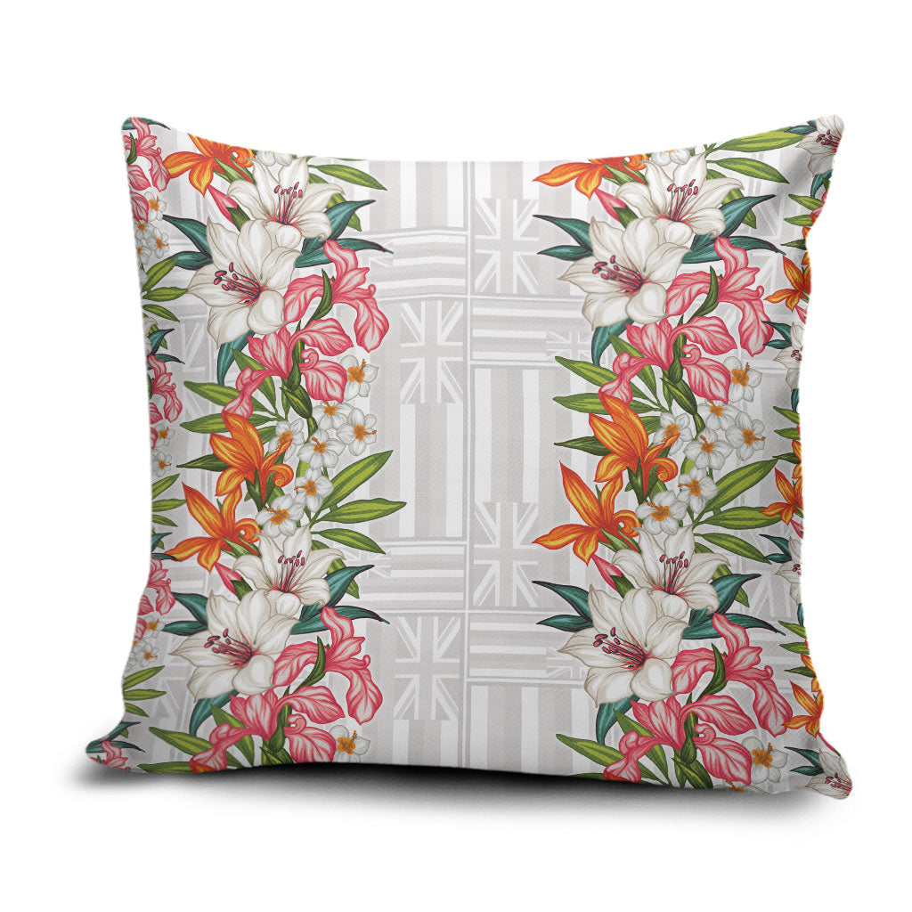 Hawaii Tropical Twist Lei Pillow Cover Hawaiian Flag Motif LT9 White - Polynesian Pride
