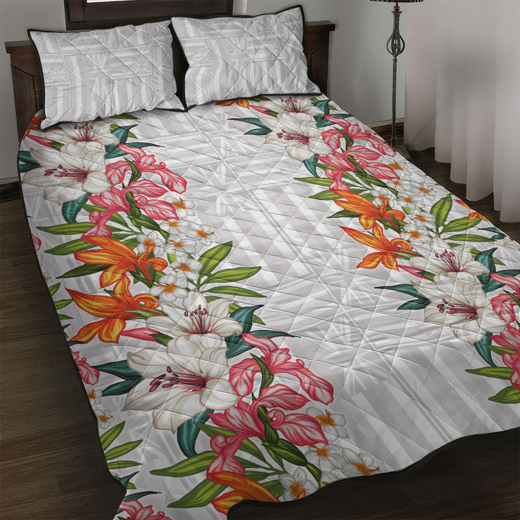 Hawaii Tropical Twist Lei Quilt Bed Set Hawaiian Flag Motif LT9 White - Polynesian Pride