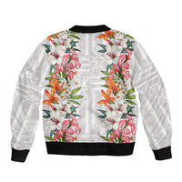 Hawaii Tropical Twist Lei Sleeve Zip Bomber Jacket Hawaiian Flag Motif