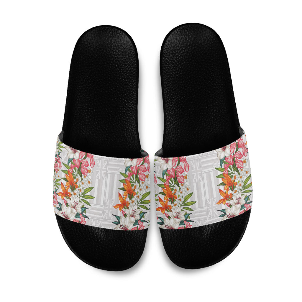 Hawaii Tropical Twist Lei Slide Sandals Hawaiian Flag Motif