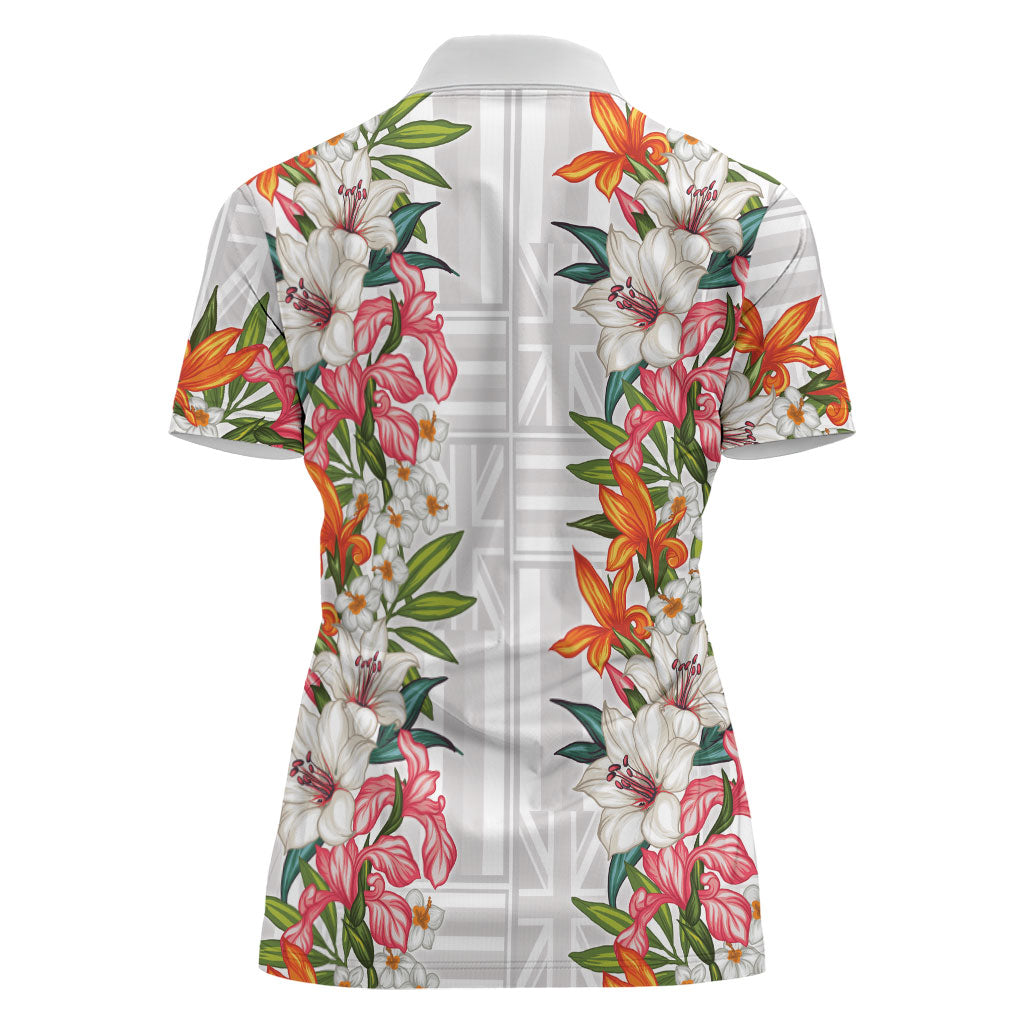 Hawaii Tropical Twist Lei Women Polo Shirt Hawaiian Flag Motif